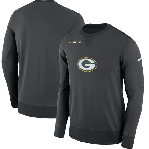Men's Green Bay Packers Nike Charcoal Sideline Team Logo Performance Sweatshirt - Click Image to Close